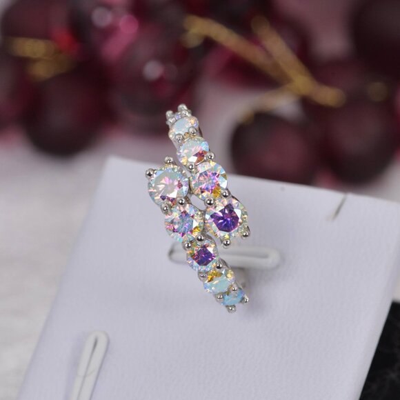 Certified AB Moonstone Moissanite Wrap Ring 925 Sterling - Picture 4 of 5